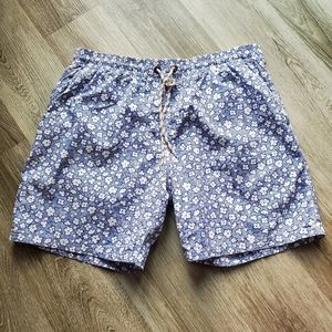 Boden Swim Trunks Blue/White Floral CottonBlend-34